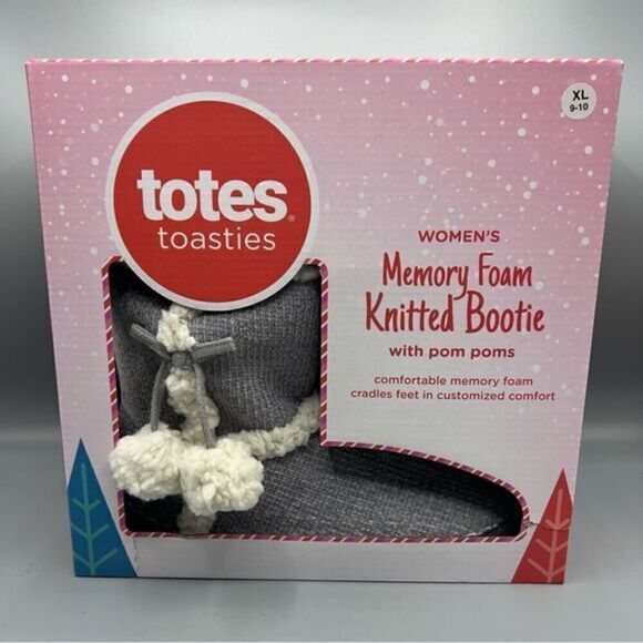Totes Women’s Memory Foam Knitted Bootie with Poms Poms Slippers - Picture 1 of 5